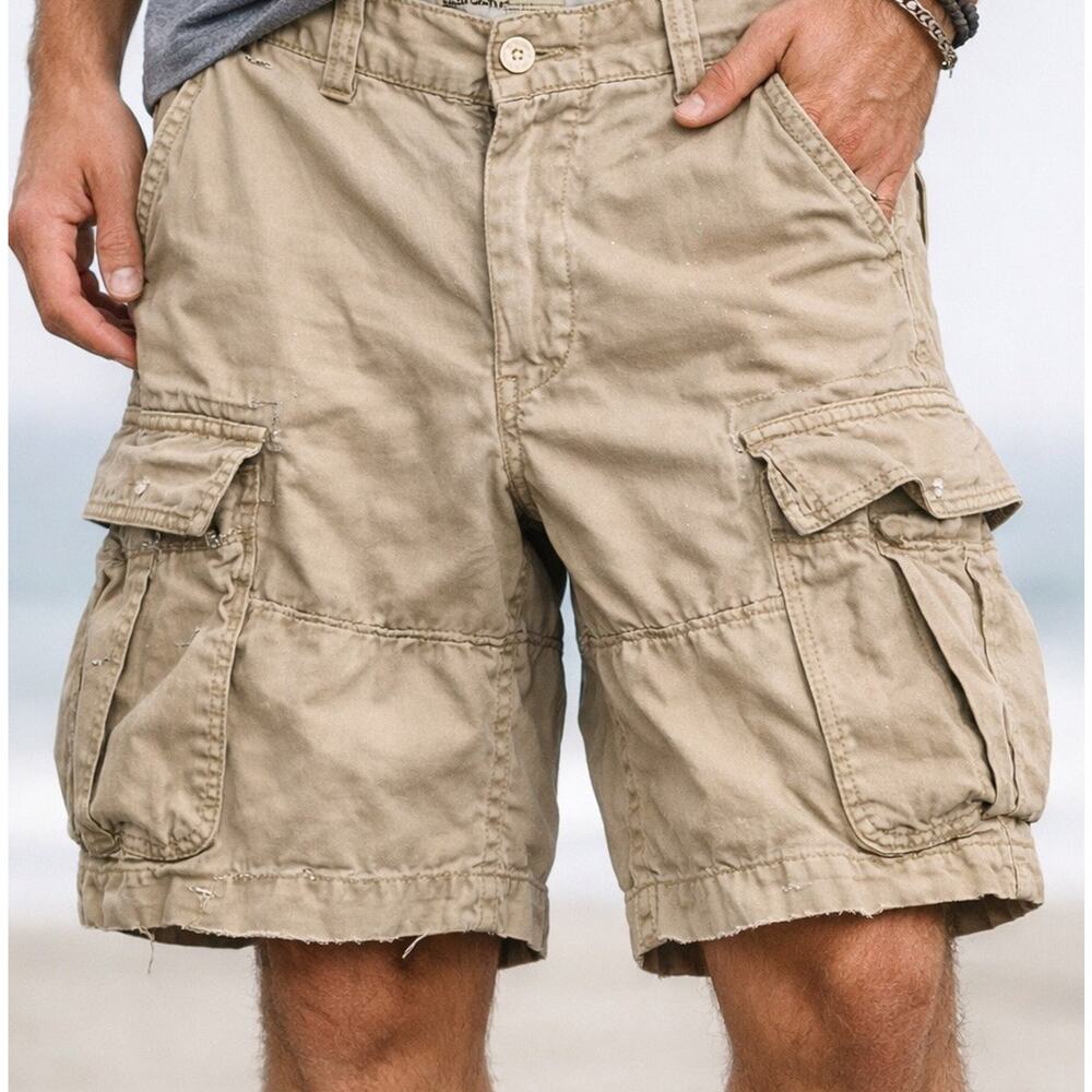 VtG Y2K Abercrombie & Fitch Cargo Shorts Mens 30 Tan Military Paratrooper AF